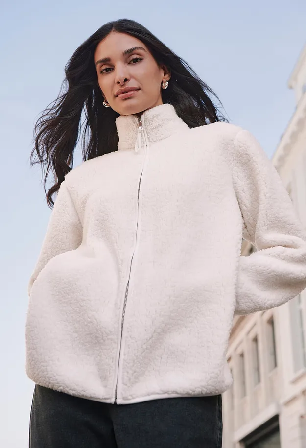 Femme - Sweat zipp&eacute; en sherpa - &eacute;cru