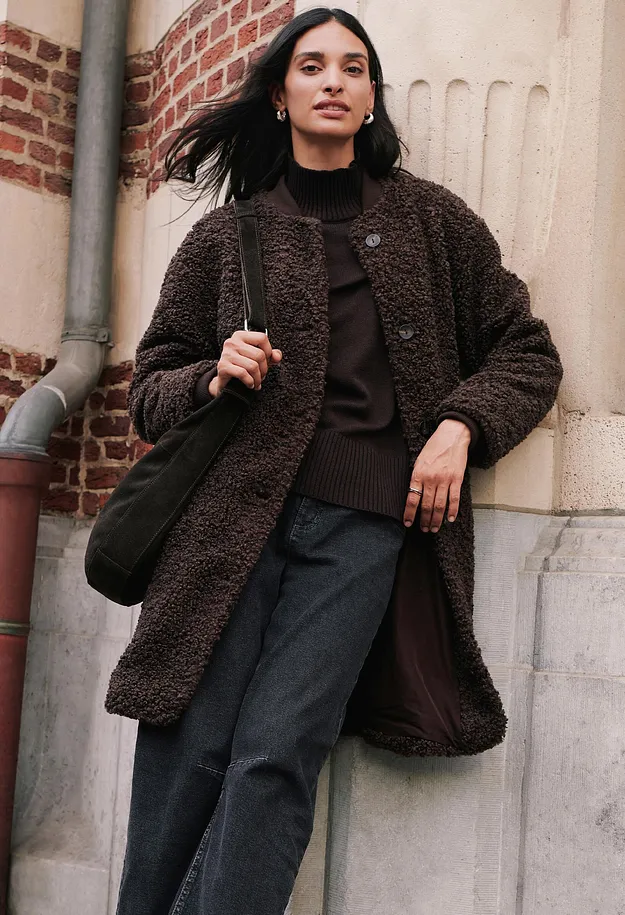 Femme - Manteau teddy - marron fonc&eacute;