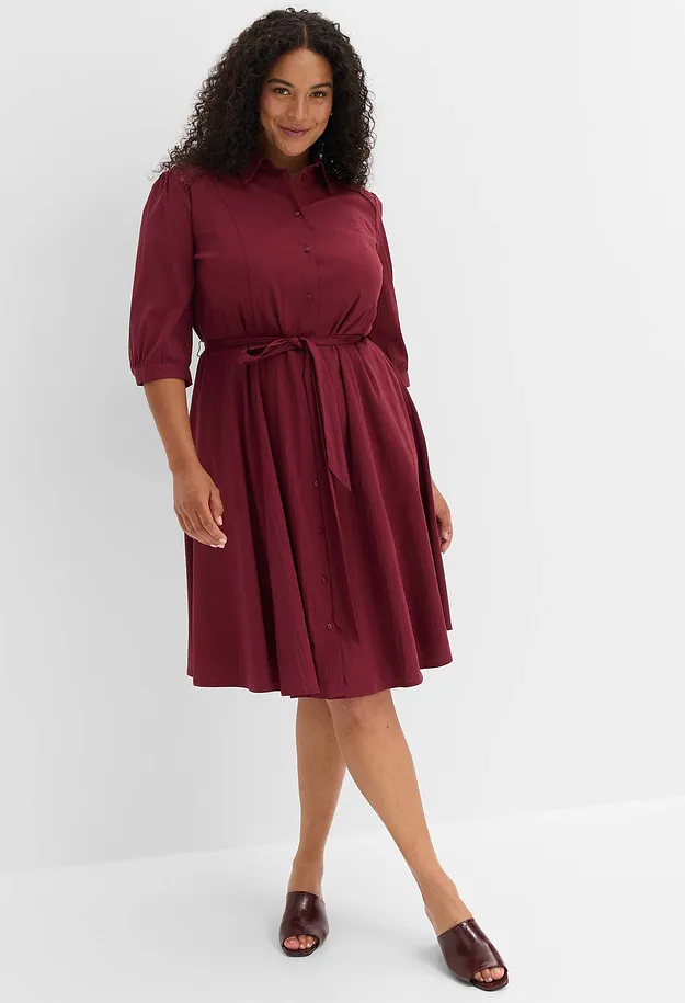 Damen - Popeline Hemdblusenkleid aus Baumwoll-Mix - ahornrot