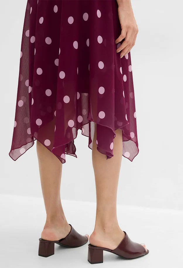 Im Trend - Chiffon-Midirock mit asymmetrischem Saum - holunderbeere/dunkelflieder gepunktet