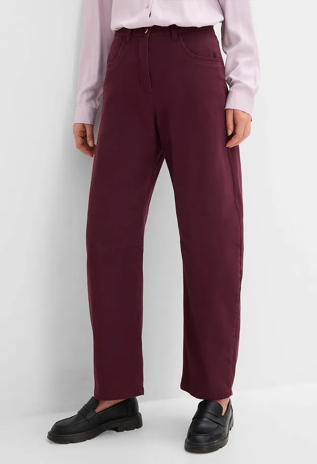 Damen - High-Waist-Barrel-Twillhose aus Baumwoll-Mix - weinrot