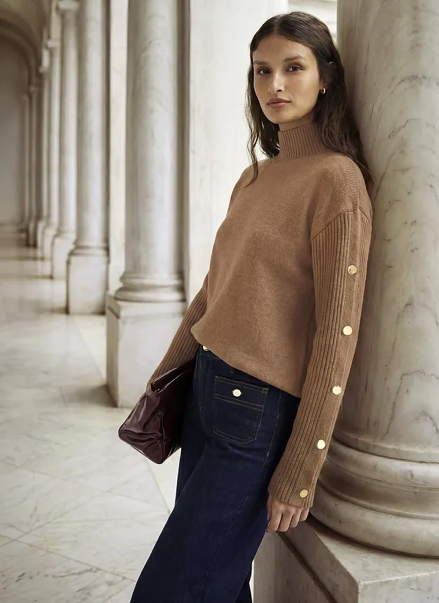 Damen - Feinstrickpullover aus softem Viskose-Mix - naturbraun