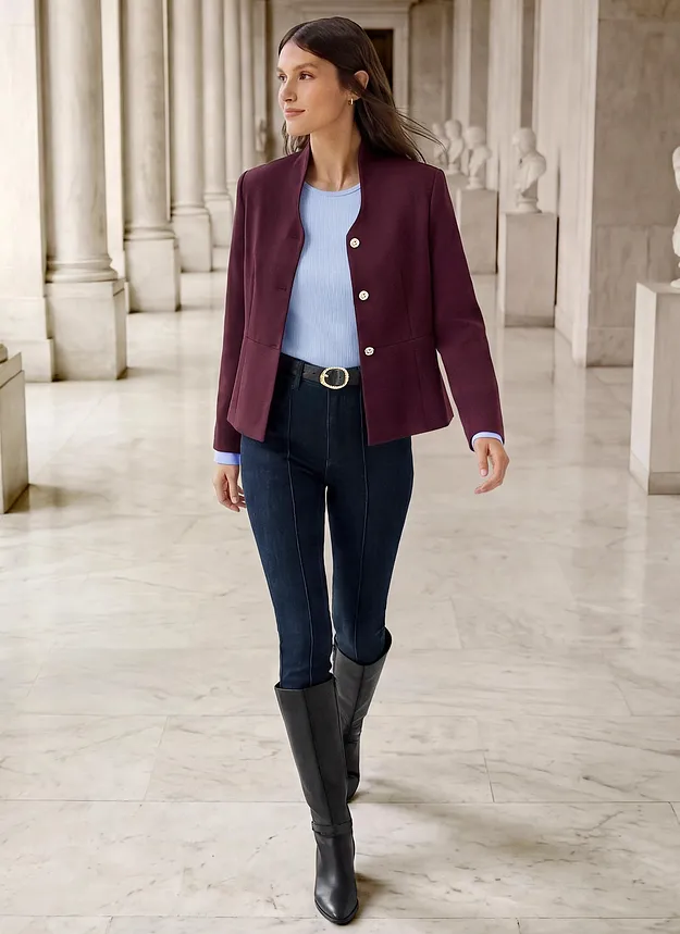 Damen - Blazer mit Kelchkragen - weinrot