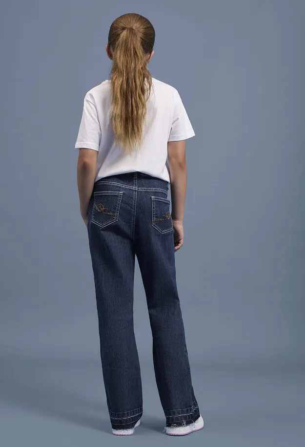 Kinder - Flared-Jeans Mid Waist - dunkelblau denim used