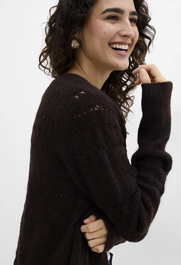 Tendance - Gilet en maille ajour&eacute;e - marron fonc&eacute;