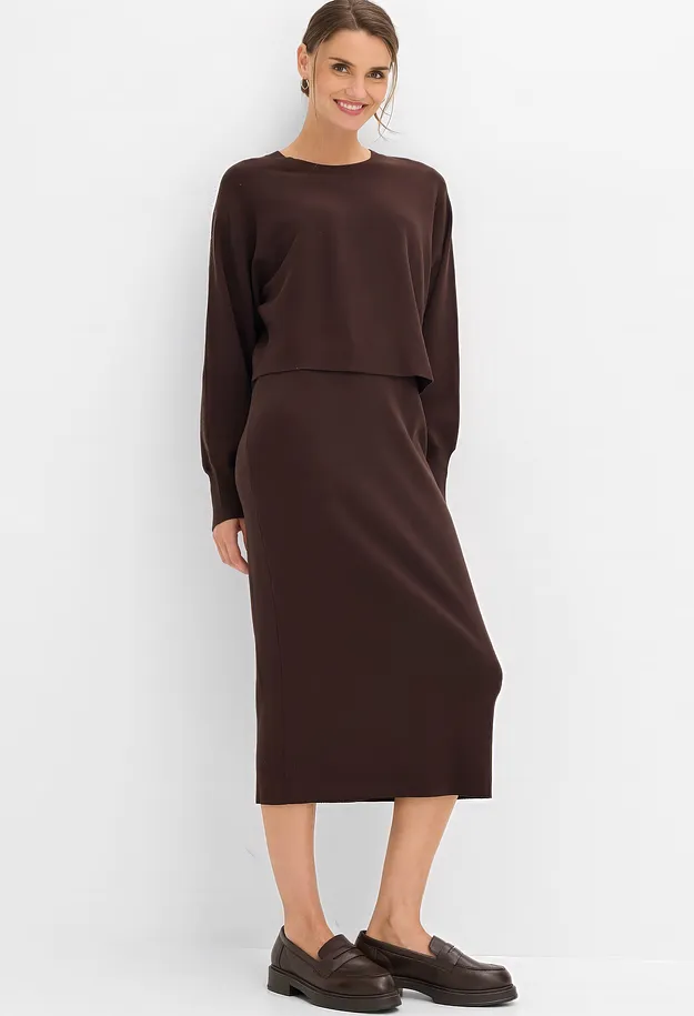 Tendance - Robe et pull en maille (ens. 2 pces) - marron fonc&eacute;