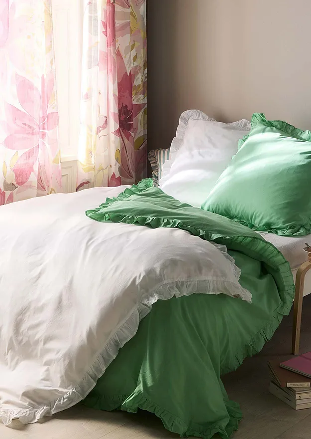 Wohnen - Linon-Bettw&auml;sche mit R&uuml;schen - salbei