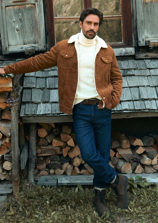 Herren - Cord-Winterjacke mit Teddyfutter - cognac braun