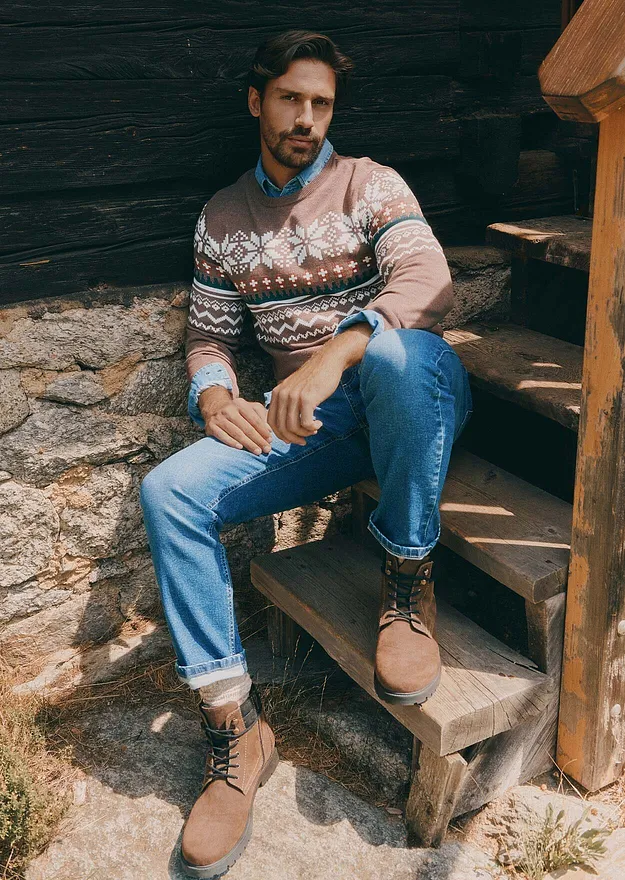 Herren - Norweger-Pullover in Regular Fit - braun meliert norwegermuster