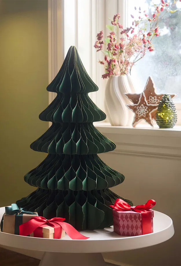 Maison - Sapin de No&euml;l d&eacute;coratif en papier - vert fonc&eacute;