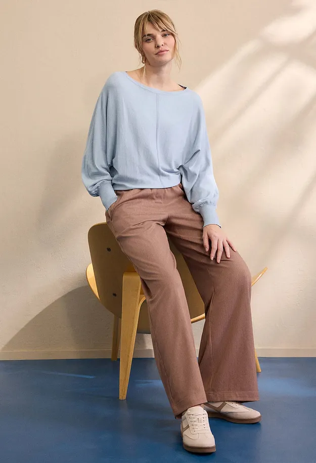 Femme - Pantalon palazzo &agrave; taille &eacute;lastiqu&eacute;e - marron chin&eacute;