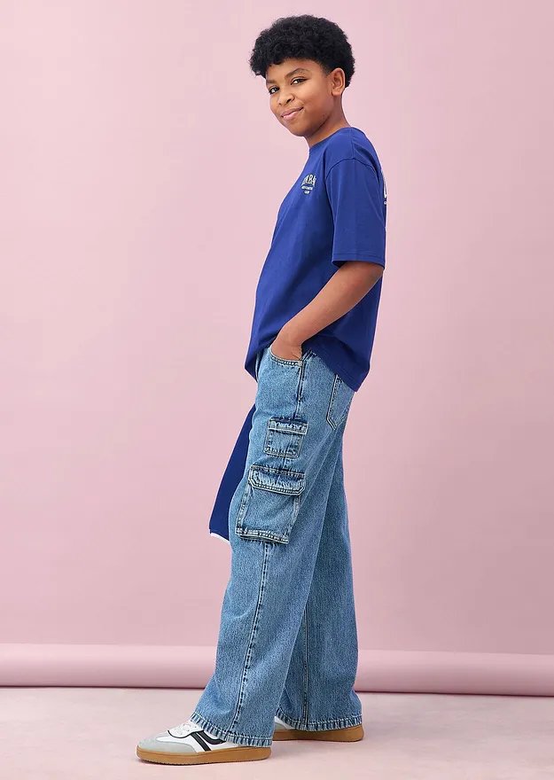 Kinder - Oversize T-Shirt aus reiner Bio Baumwolle - mitternachtsblau bedruckt