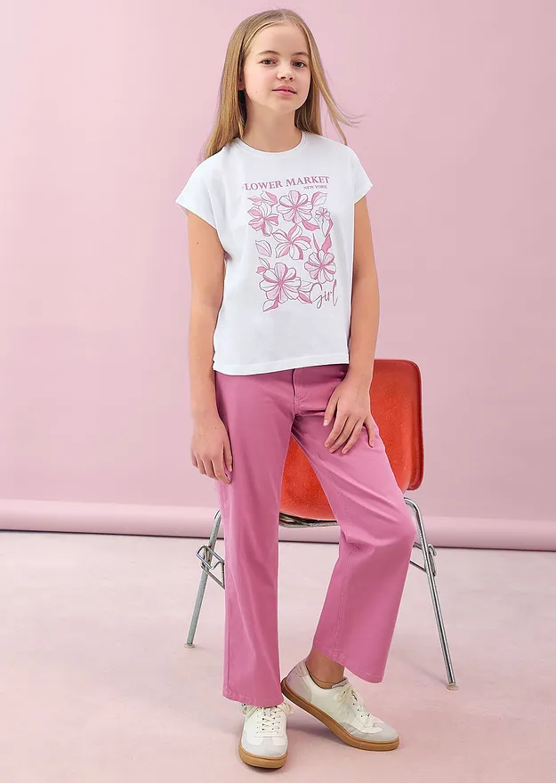 Kinder - T-Shirt aus reiner Bio-Baumwolle - wei&szlig; gebl&uuml;mt