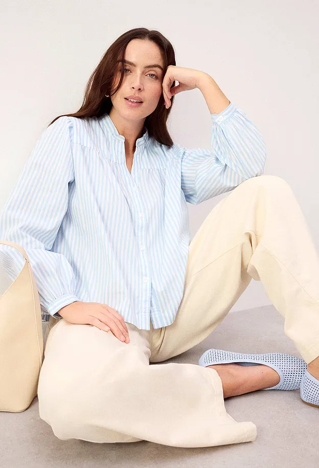 Damen - Bluse aus festem Popeline - hellblau/wei&szlig; gestreift