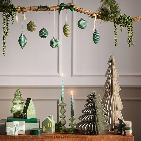 Maison - Set de 2 sapins déco en papier - vert/naturel