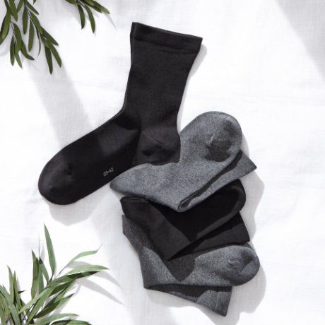 Damen - Socken mit druckfreiem Bündchen (4er Pack) mit Bio Baumwolle - schwarz/anthrazit meliert