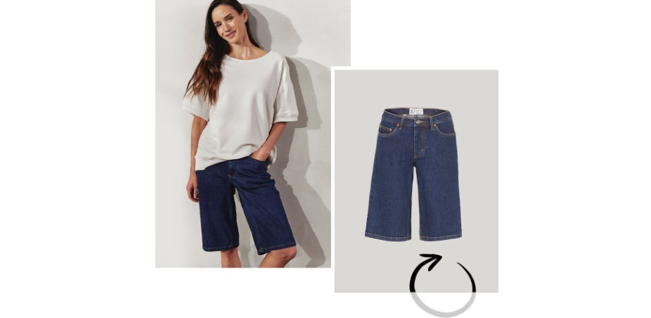 Inspiration - Circular Bermuda Stretch- Jeans - dunkelblau denim used