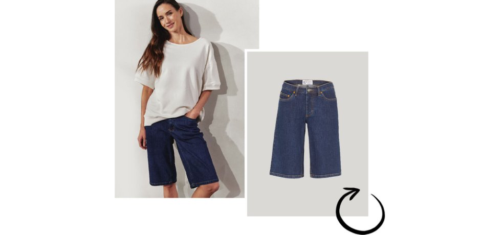 Inspiration - Circular Bermuda Stretch- Jeans - dunkelblau denim used