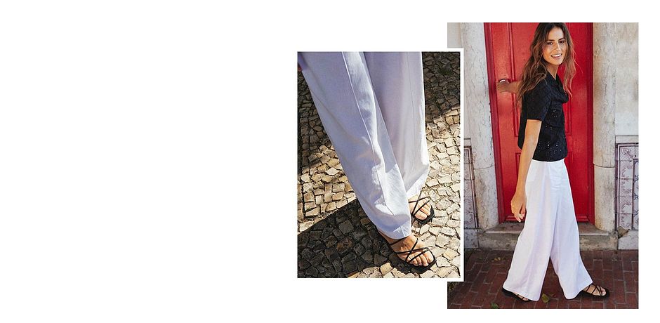Femme - Pantalon palazzo en lin - blanc