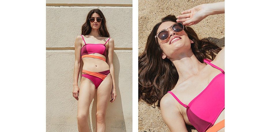 Damen - Bandeau Bikini (2-tlg.Set) aus recyceltem Polyamid - pink/bordeaux/coralle