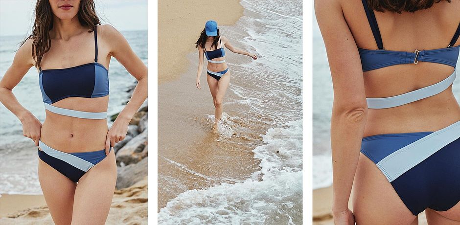 Inspiration - Bandeau Bikini (2-tlg.Set) aus recyceltem Polyamid - dunkelblau/jeansblau/puderblau