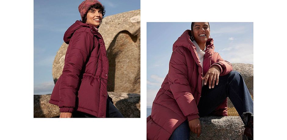 Damen - Verkürzte Steppjacke mit Kapuze und Taillenregulierung - ahornrot
