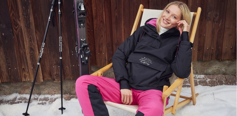 Damen - Ski Funktions-Schlupfjacke mit Fleece-Futter, Oversized - schwarz