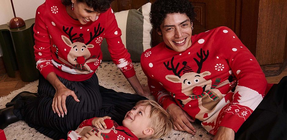 Inspiration - Pull motif Noël avec encolure ronde - fraise