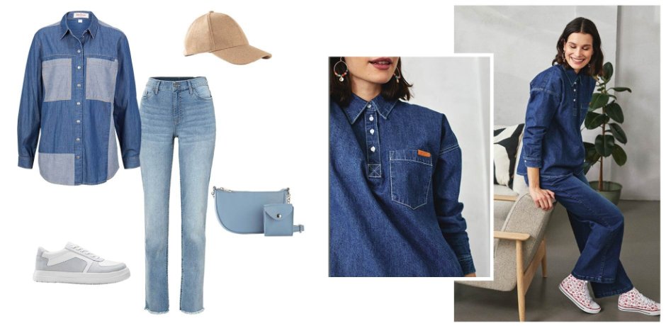Femme - Chemisier en jean oversized - bleu denim