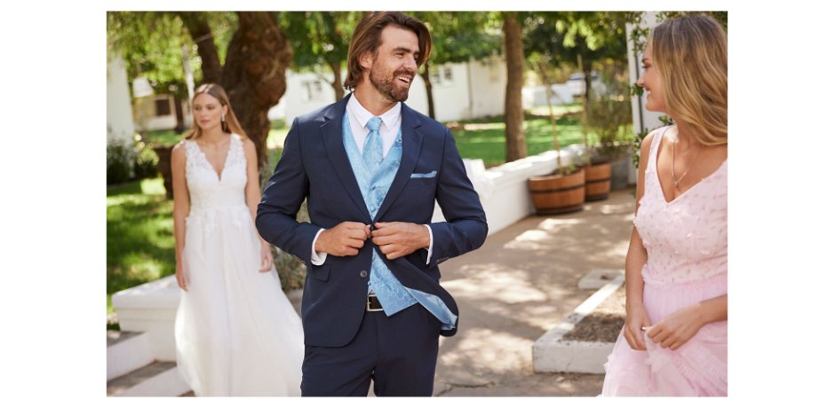 Herren - Hochzeitsanzug Slim Fit (5-tlg.Set): Sakko, Hose, Weste, Krawatte, Einstecktuch - dunkelblau