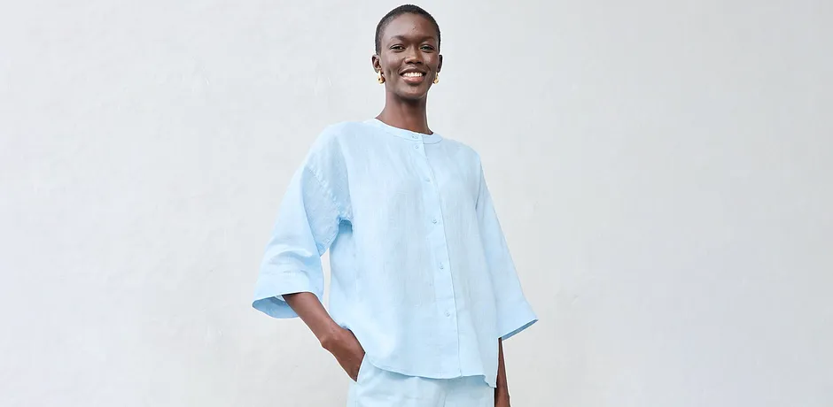 Femme - Chemisier oversize 100% lin - bleu glacier