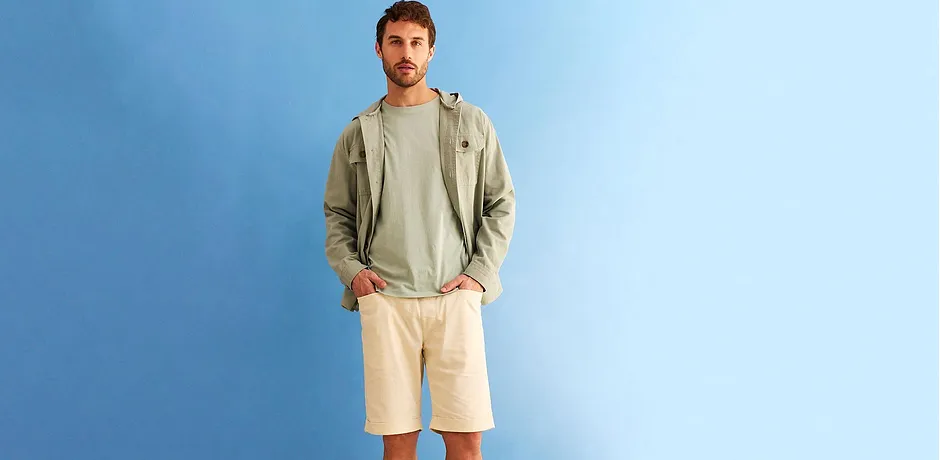 Homme - Bermuda à taille élastiquée en lin mélangé, Regular - beige sable