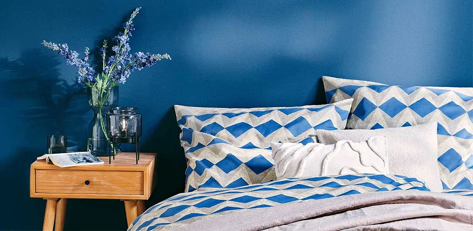 Maison & Jardin - Parure de lit à motif graphique - bleu/beige