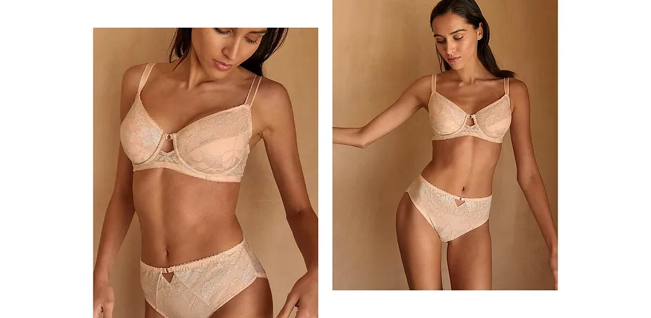 Femme - Soutien-gorge minimiseur à armatures et dentelle Lurex bicolore - beige nacré/argenté/doré lurex