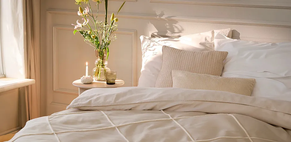Maison & Jardin - Couvre-lit avec carrés - beige