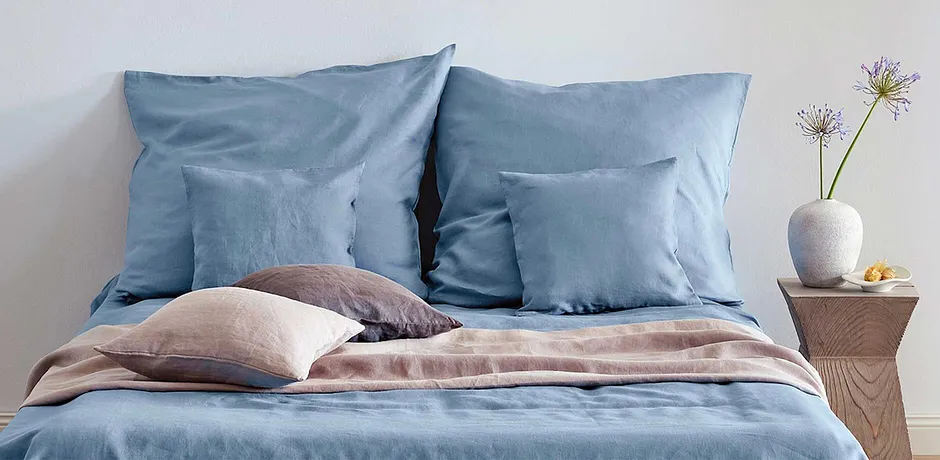 Maison & Jardin - Parure de lit en lin de qualité supérieure - bleu clair