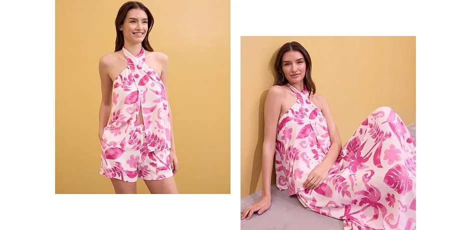 Tendance - Short imprimé en viscose texturée - blanc/fuchsia floral