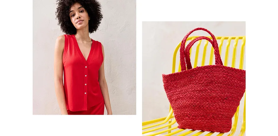 Tendance - Petit cabas en paille - rouge profond