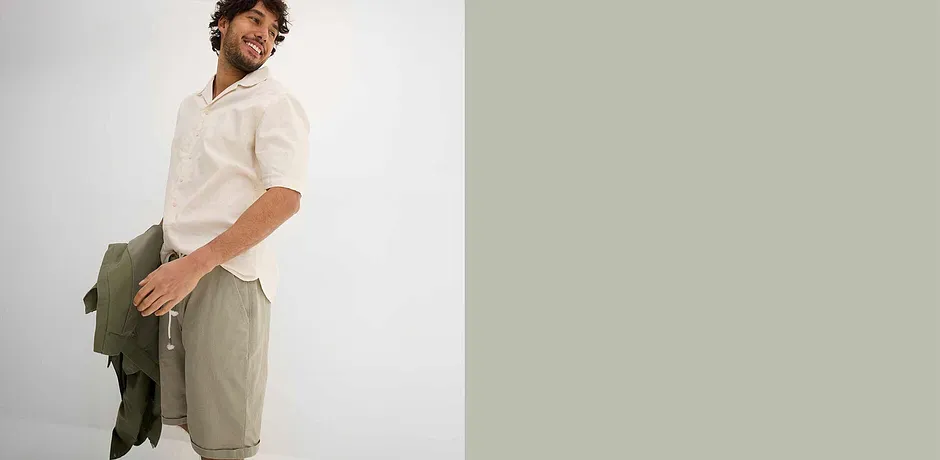 Herren - Kurzarmhemd aus Leinen - naturbeige