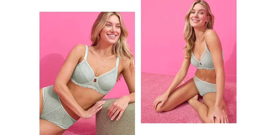 Parure de lingerie couleur menthe, élégante et féminine, ornée de dentelle.