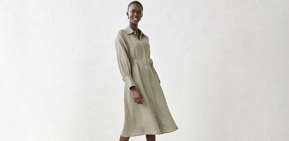 Femme - Robe-chemise 100% lin - new kaki