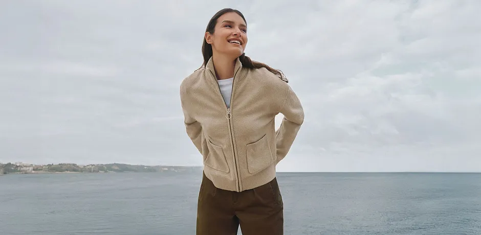 Tendance - Gilet zippé en maille - roseau mat