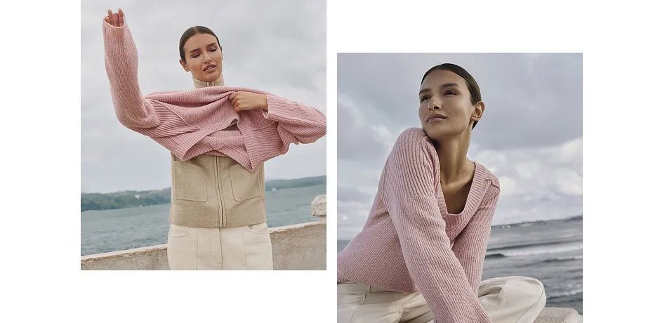 Femme - Pull col V - rose cendré