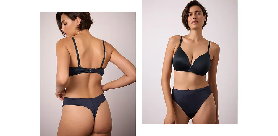 Femme - Soutien-gorge à coques sans armatures en polyamide brillant - bleu foncé