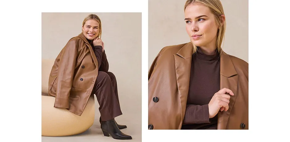 Im Trend - Oversize-Blazer aus Lederimitat - pimentbraun