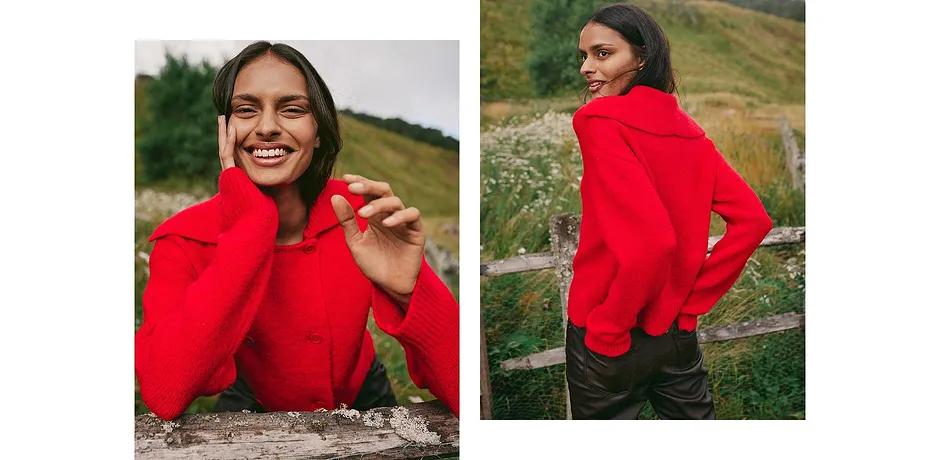 Femme - Gilet en grosse maille - rouge lave