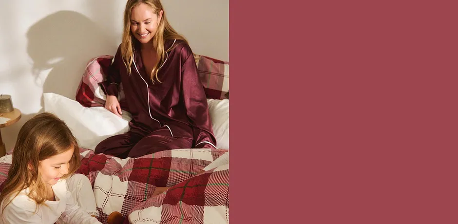 Maison - Parure de lit &agrave; carreaux - rouge/cr&egrave;me