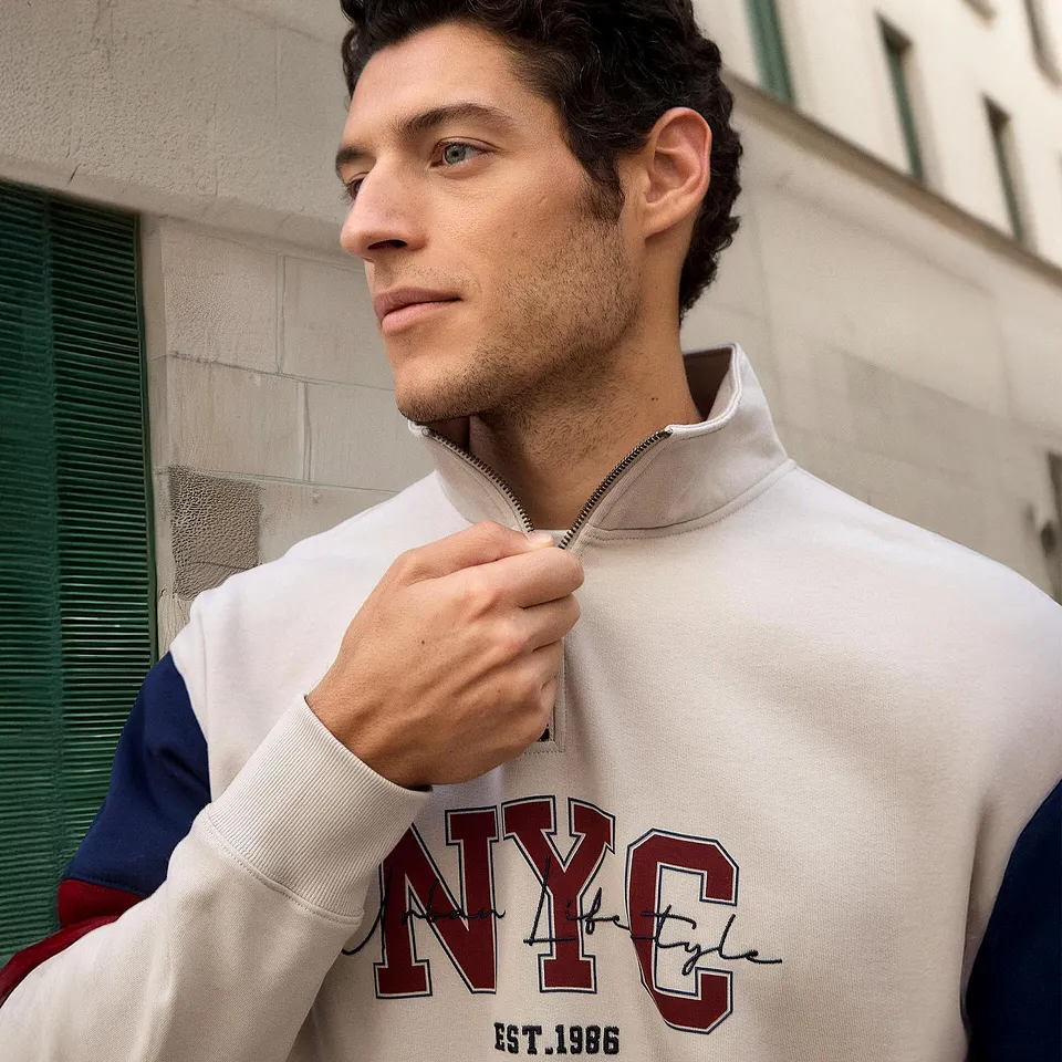 Homme - Sweat-shirt loose 100% coton - gris pierre