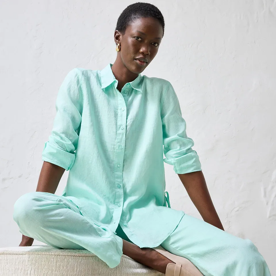 Im Trend - Hemdbluse aus reinem Leinen - hellmint