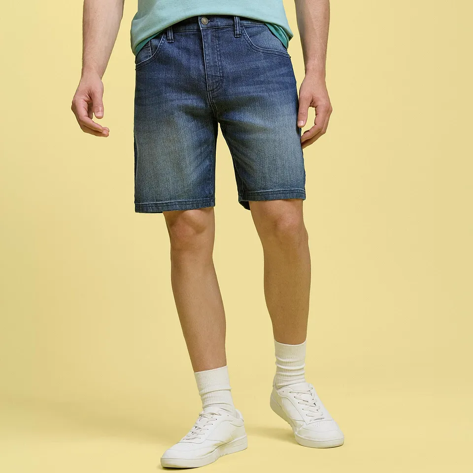 Herren - Leichte Jeans-Shorts mit Dehnbund, Relaxed Fit - dunkelblau denim
